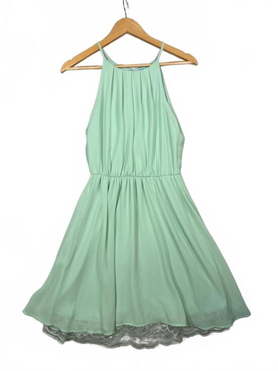 Dina be Dresses & Skirts - Dina Be Mint Green Chiffon Fit & Flare Dress Lace Hem Sleeveless Halter Size M